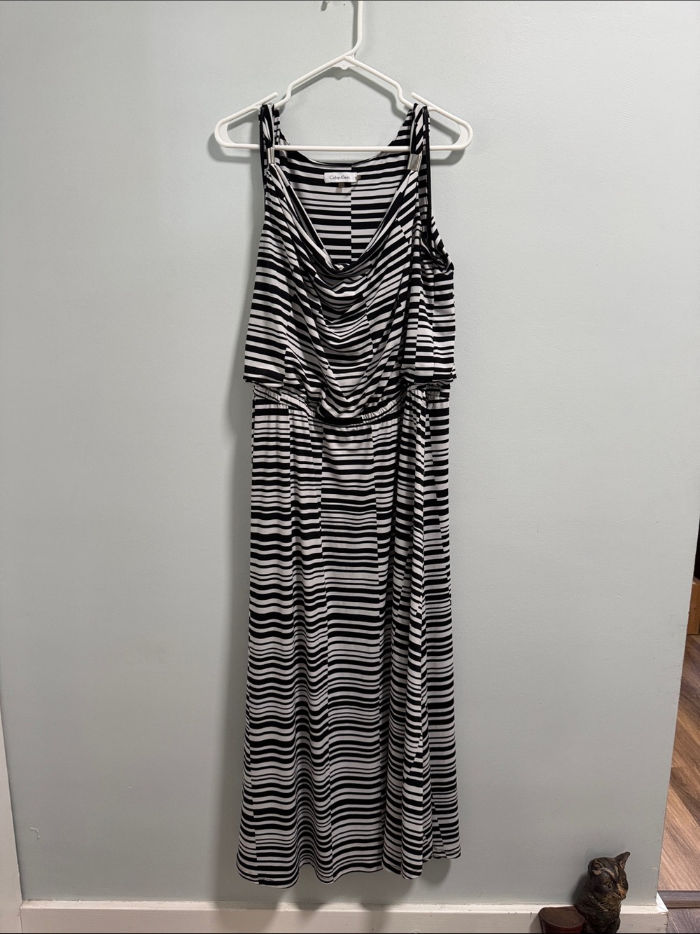 Calvin Klein Black & White Striped Maxi Dress